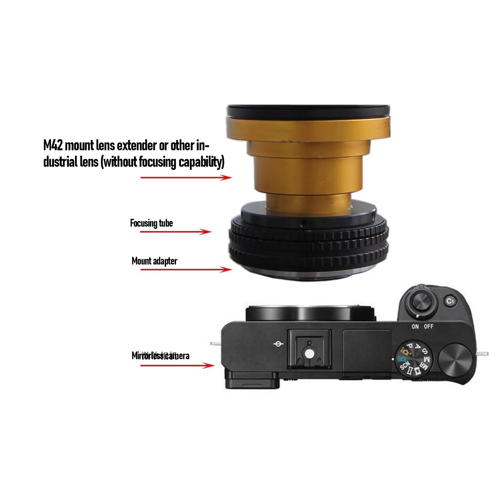 M42 auf M4/3 Objektiv-Mount-Adapter, Aluminiumlegierung, dünnes M42-Objektiv auf M4/3 Kameraobjektiv-Adapter für spiegellose Kamera