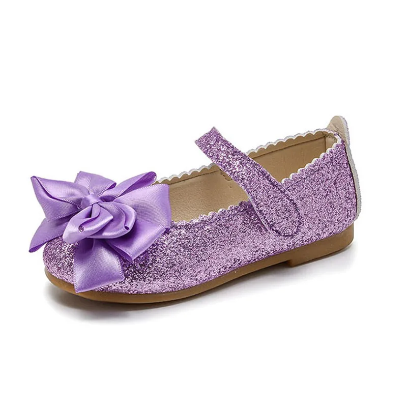 Flowers Children Girls Sequins Purple Gold Princess Shoes For Kids Baby Little Girls Party Wedding Dance Single Shoes New 2024