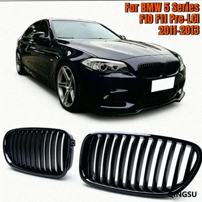 ABS Single Slat Gloss Black Split Kidney Grille For BMW 5 Series F10 F11 Pre-LCI 2011-2013 Front Bumper Grill Car Mod Accessory
