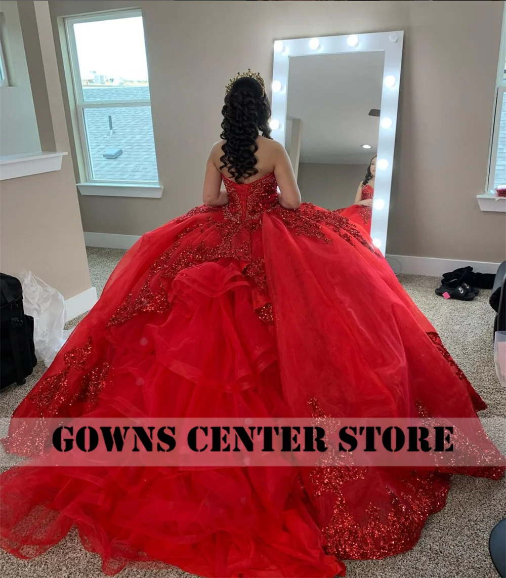 Red Ruffels Sequin Appliques Quinceanera Dresses Ball Gown 2024 Princess Sweet 16 Dresses Wedding Gown Luxury vestidos de 15