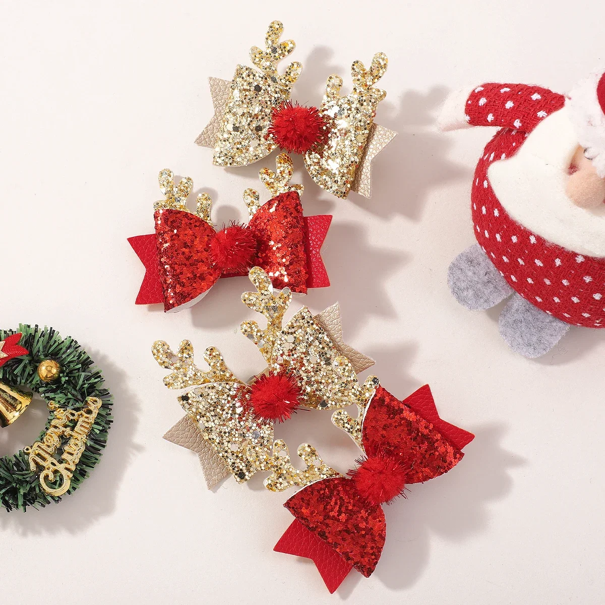 

2Pcs Golden Sparkling Bow Christmas Hair Clip for Girls Deer Lucky Hairpin Ponytail Headwear Hairpins Hair Accessories Wholesale