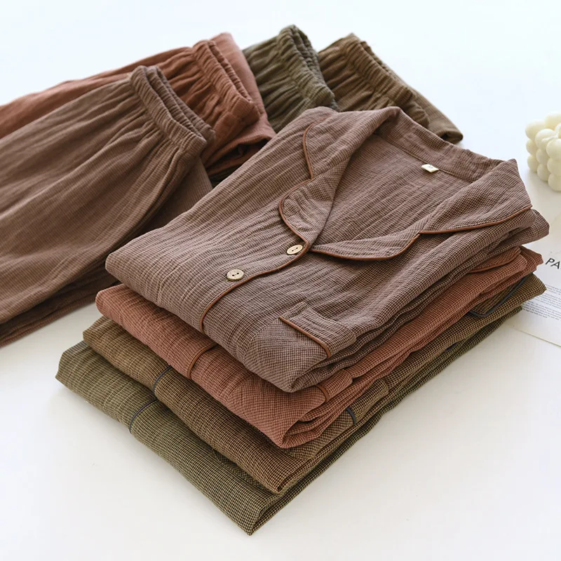2025 New Spring Couple's Pajama Set 100% Cotton Long Sleeve Long Pants Two Piece Set for Men and Women's Home Furnishings
