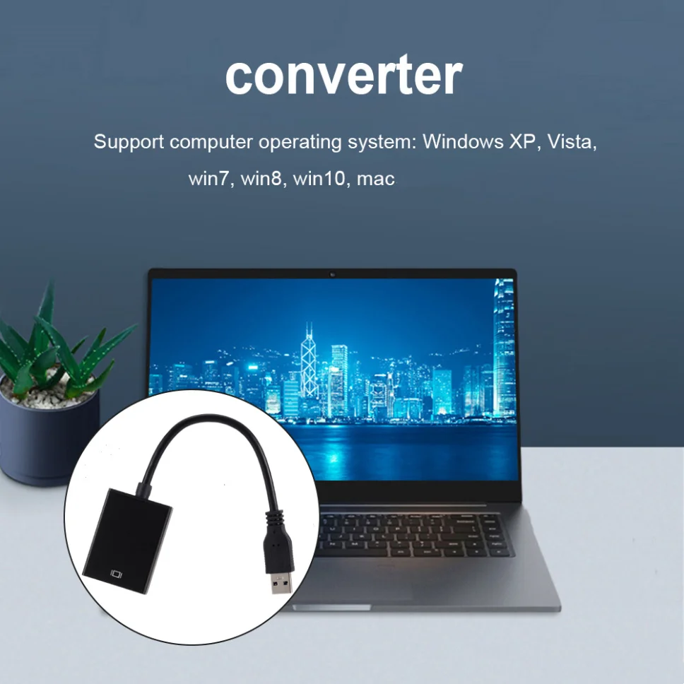 USB 3.0 to HDMI Adapter 1080P USB 3.0 to HDMI Video Graphics Cable Converter for Projector HDTV PC Laptop Windows XP 7/8/8.1/10