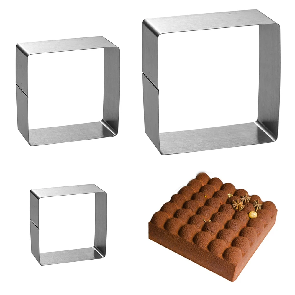 Square Cake Mold Ring Set-4/6/8 Inch Stainless Steel Square Cutter Pancake Mold