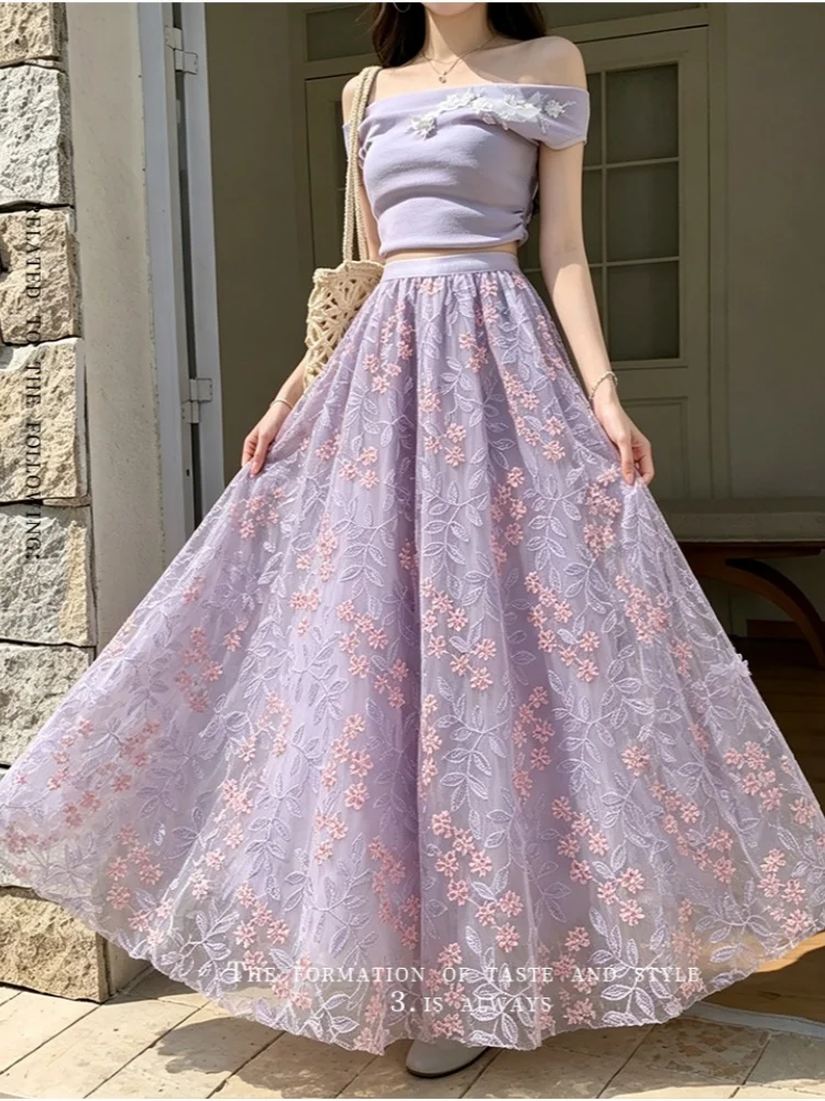 

Новая юбка SMTHMA во французском стиле с эффектом драпировки, очень красивая, с вышивкой, с завышенной талией, плиссированная, длинная, для весны и лета