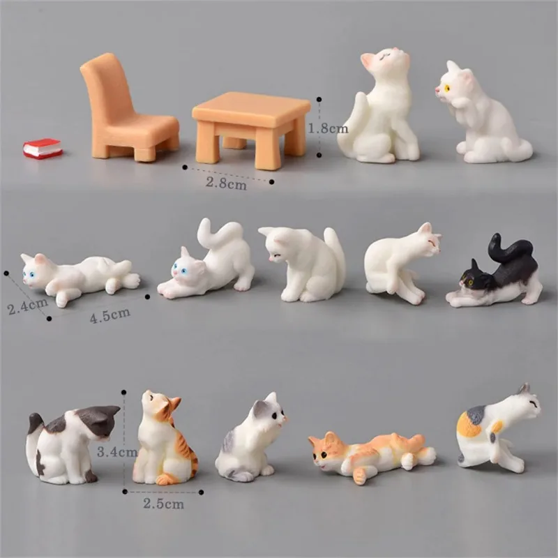 Simpatiche figurine giocattolo d'azione in miniatura Cartoon Animal Cat Resin Ornament Micro Landscape Desk accessori per la decorazione Toy Home