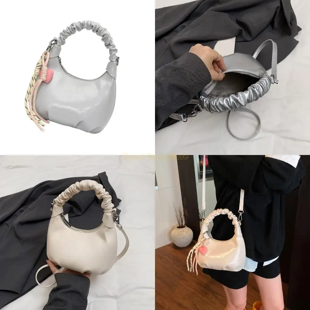 

X90D Stylish Shoulder Bag PU Ruched Crossbody Bags Satchel for Various Occasion