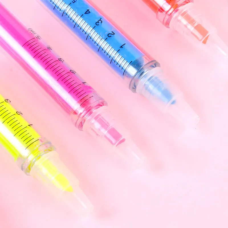 60 Pcs 2 in 1 Syringe Highlighter Marker Gel Pens Needle Pens Novelty Nurse Needle Shaped Marker Pens Stationery