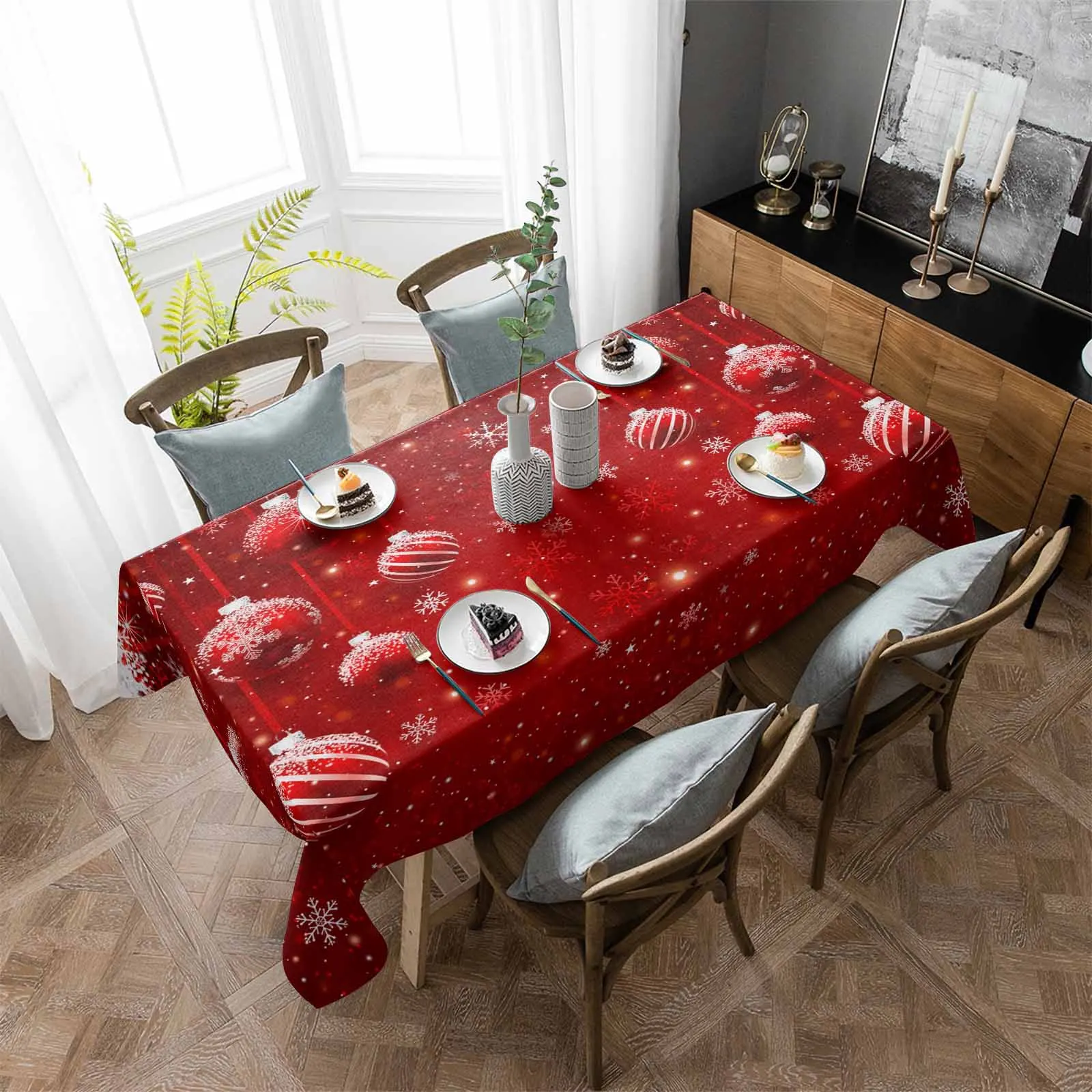 Christmas Snowflake Lines Tablecloth Waterproof Dining Table Rectangular Round Table Cover Home Kitchen Decoration