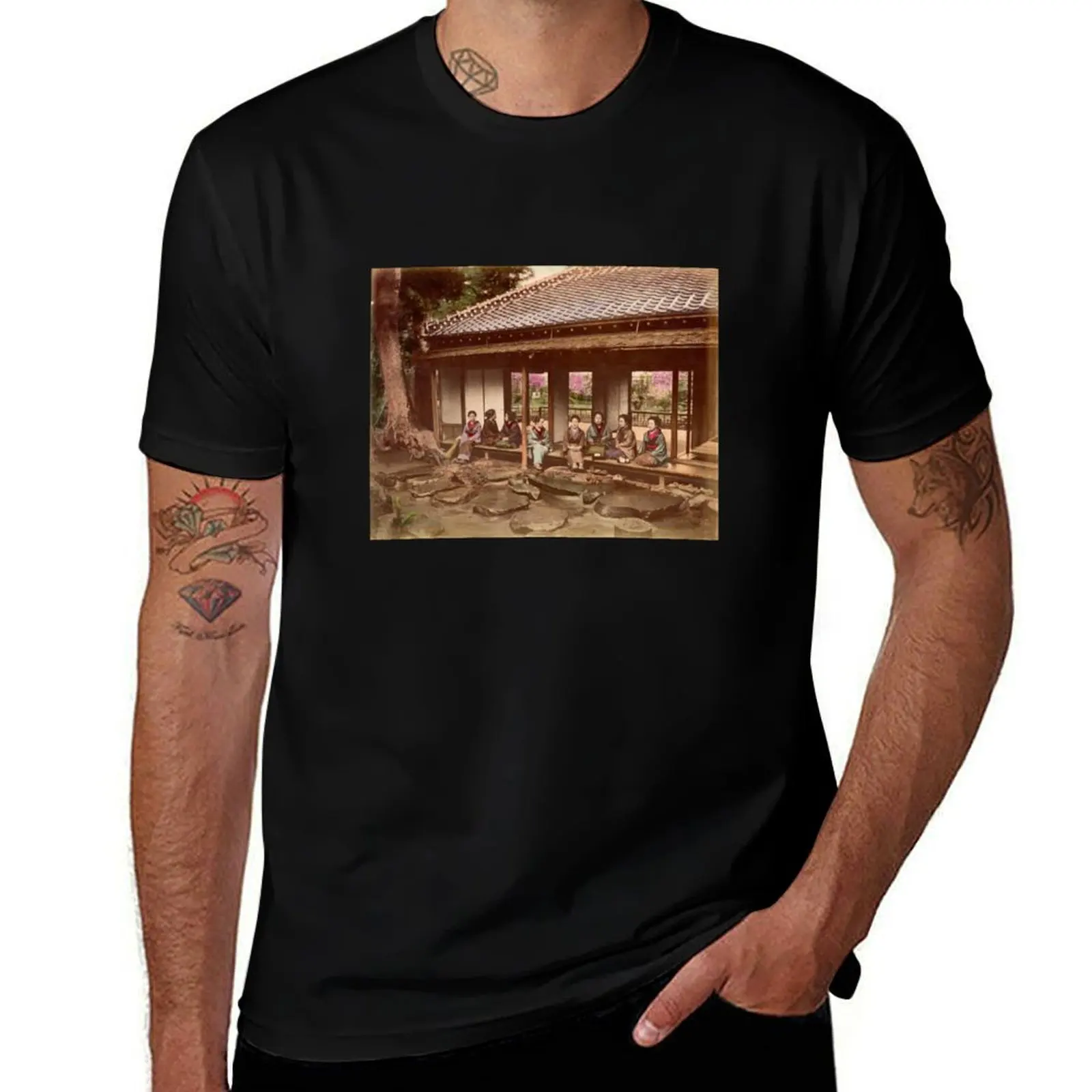 Geisha at Tea House T-Shirt Plus Size Summer Short Sleeve T-Shirt
