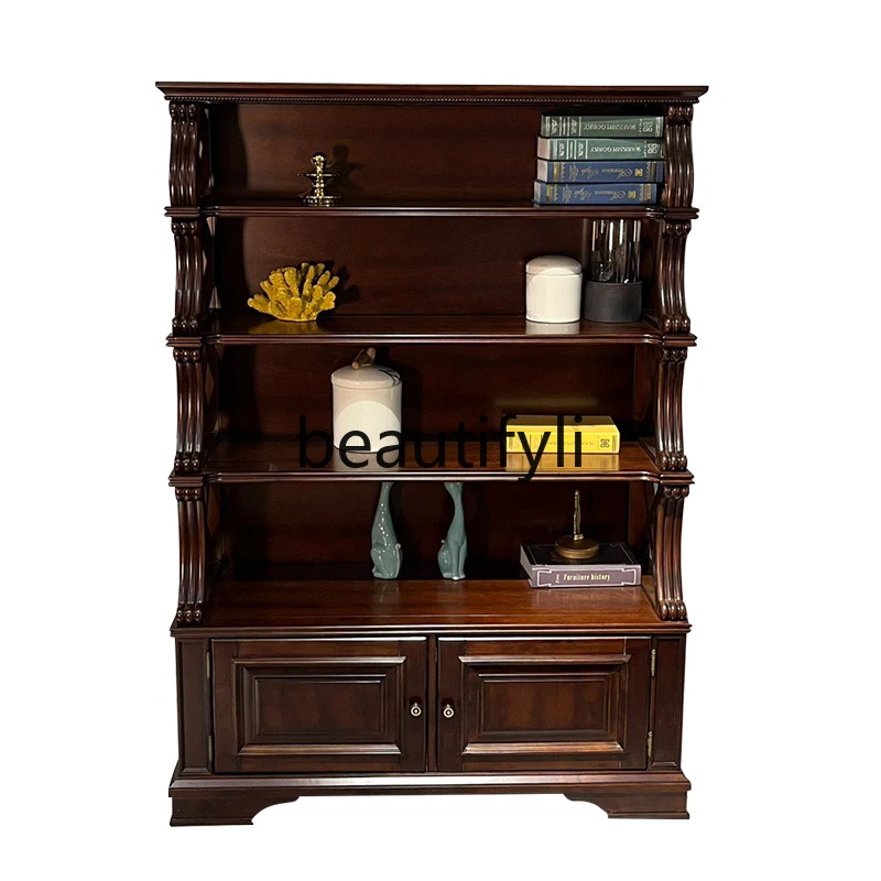 

American rural retro all-solid wood bookshelf storage cabinet Golden silk yellow sandalwood combination bookshelf