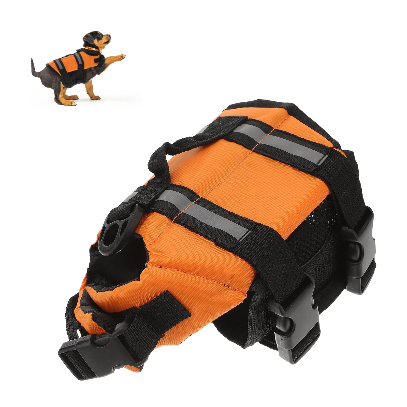 Preserver Material Bright Orange Pet Life Jacket with Reflective Strips Grab Handles Quick Release Buckle D