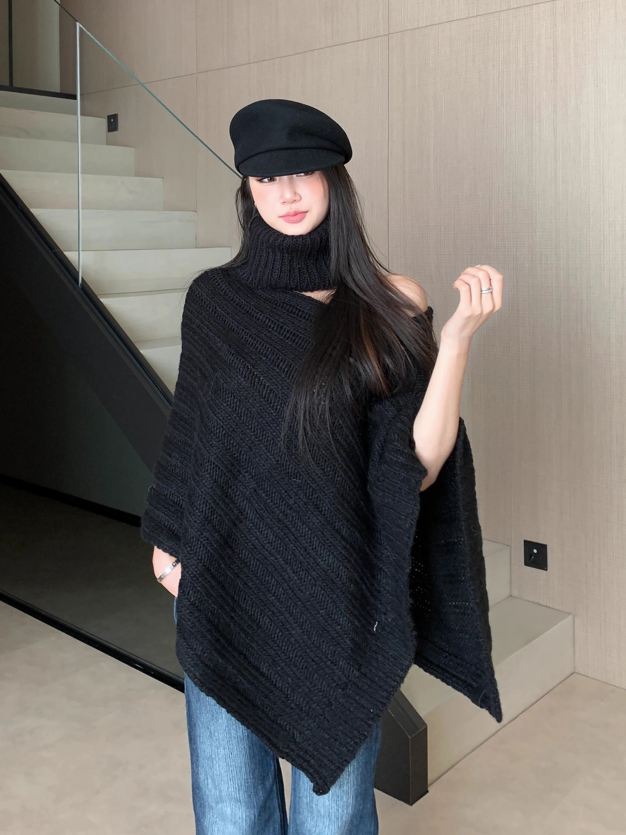 

Bla Knitted Sweater Women's Autumn Winter New Loose Cowl Ne Design Sense Top Women's Faion Casual Wear Heat Preservation