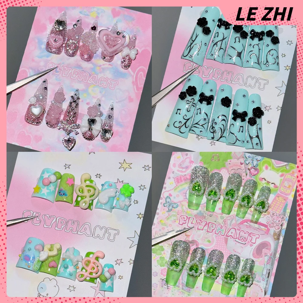 Retro Süße Coole Rose Schleife Liebe Perle Musiknoten Dornen Künstliche Nägel 3D Flügel Diamant Sterne Glitzer Aufklebenägel Party-Sticker