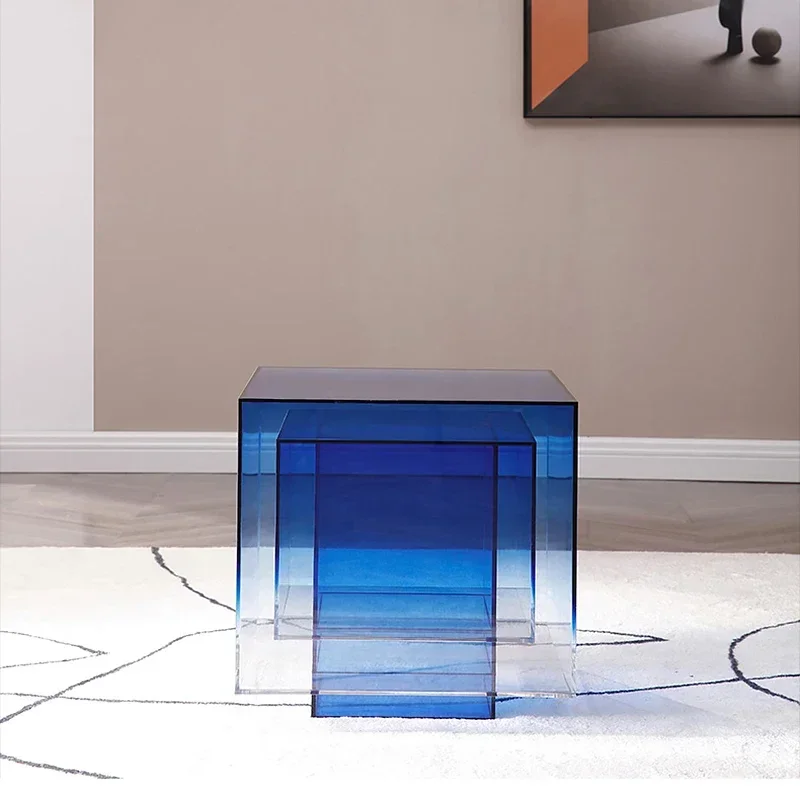 Acrylic blue gradual change small coffee table modern simple living room sofa side balcony designer creative coffee table