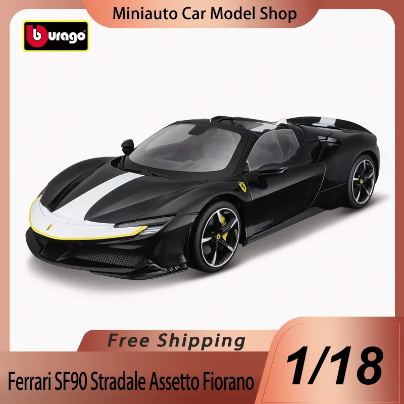 In Stock Bburago 1:18 Ferrari Sf90 Spider Assetto Fiorano Black Alloy Miniature Diecast Model Hardcover Version Ferrari Toy Gift