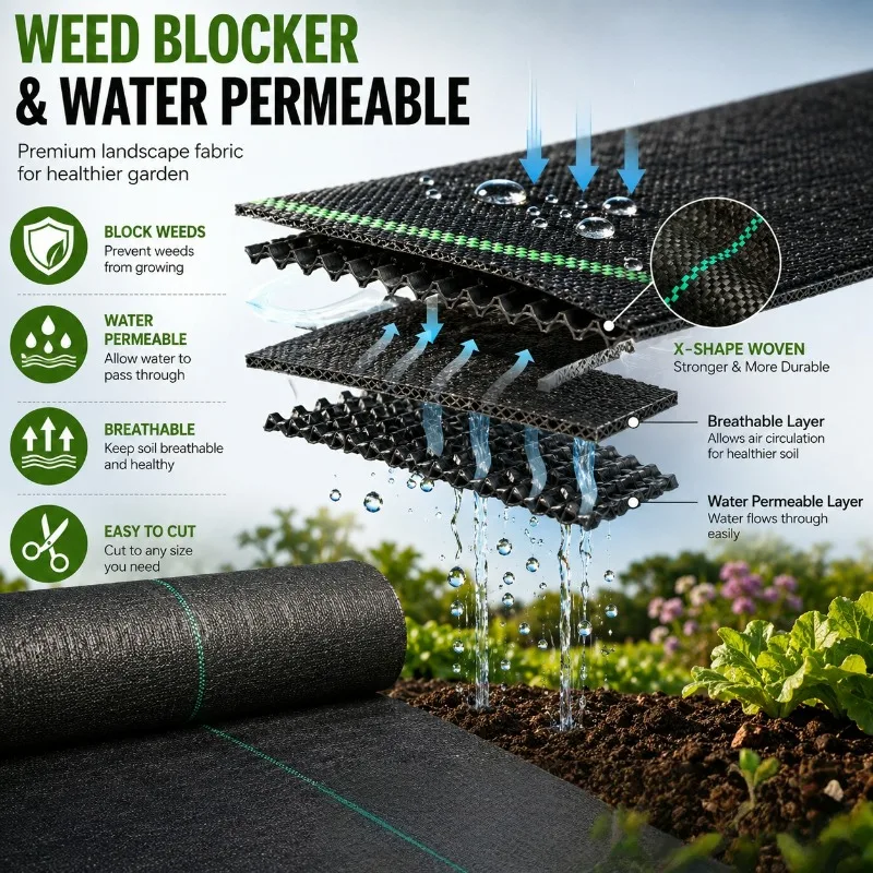 Weed Barrier Landscape Fabric Heavy Dut Plant Covers Weed Mats Weed Control Garden Cloth Woven Geotextile Fabric for Garden Beds