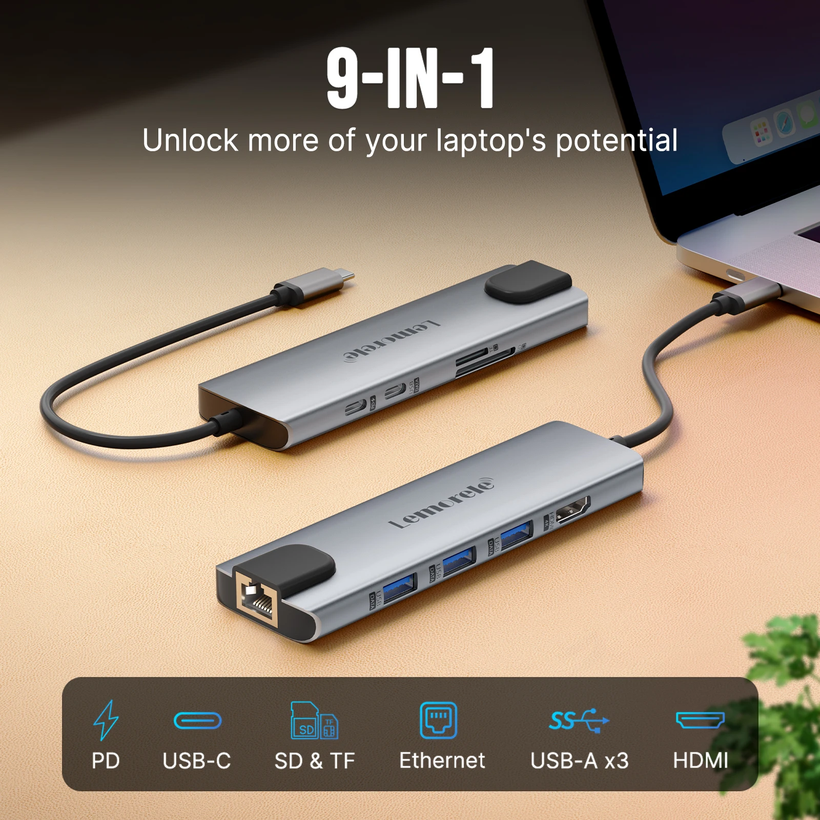 

Lemorele TC39L USB C 3.0 концентратор Type C HDMI-адаптер 9-в-1 порты USB C 3.0 5 Гбит/с быстрая передача для Windows MacOS ноутбука Lenovo