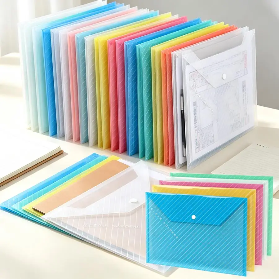 2/4pcs Clear A4 Document Pouches with Snap Closure, Plastic File Holders for Business Contracts, Brochures, Paper Storage  XJM