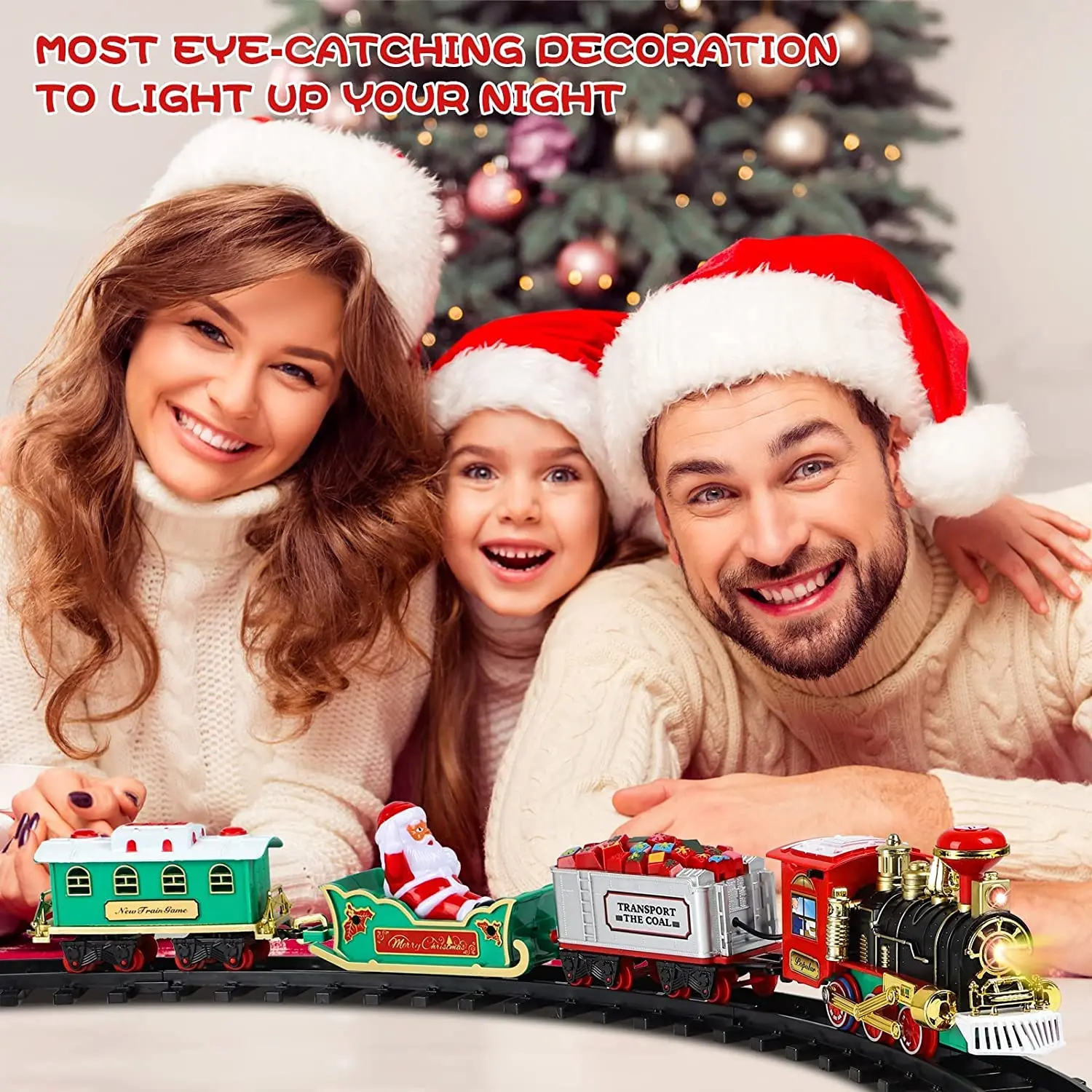 Christmas Train Set With Lights Sounds Holiday Train Around Christmas Tree Battery Operated Kids Train Toys Gift For Boys Girls