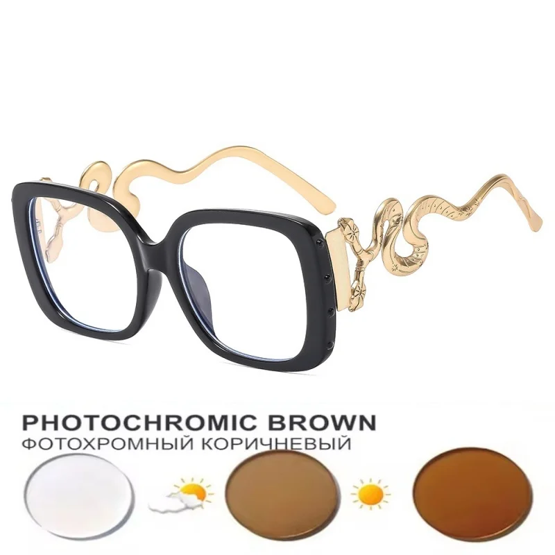 Square Large Frame Non-Prescription Glasses Anti-Blue Light Glasses  Women Retro Glasses Prescription glasses for myopia 0~-6.00