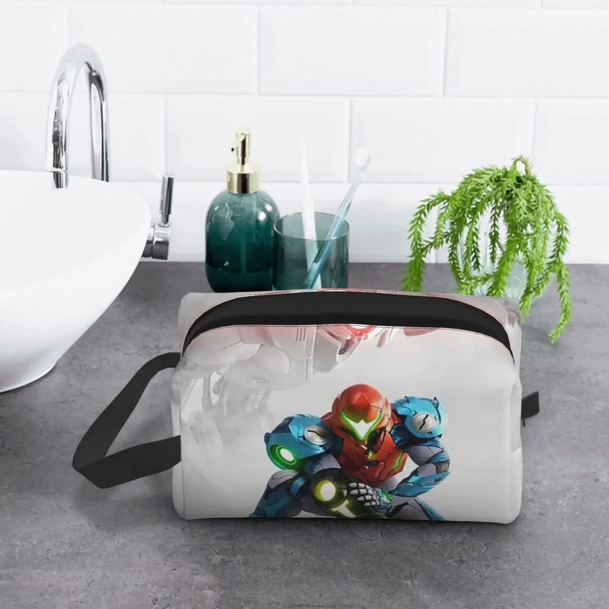 

Metroid Makeup Bag Cosmetic Organizer Storage Dopp Kit Toiletry Cosmetic Bag for Women Beauty Travel Pencil Case