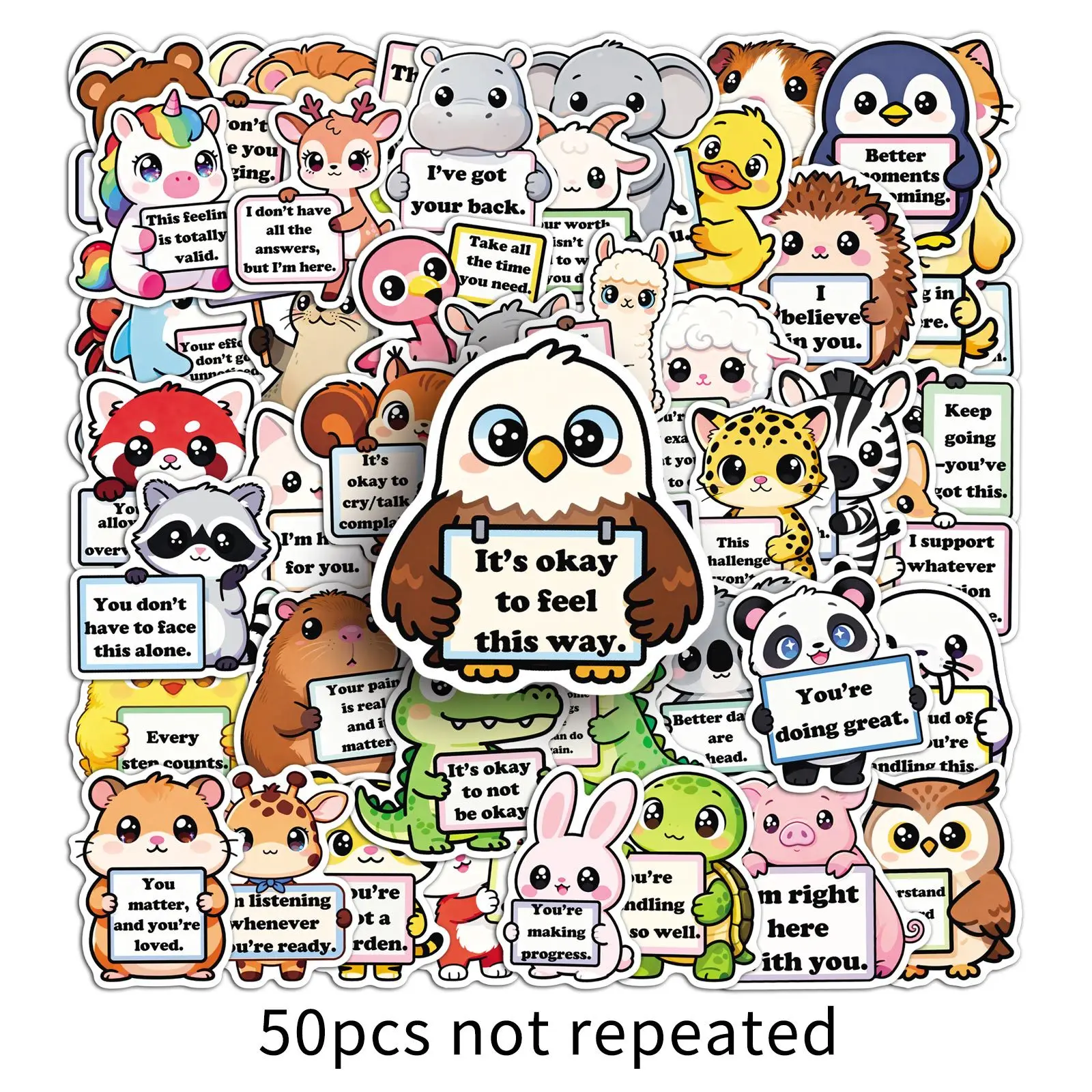 10/50 Uds. Pegatinas de grafiti de soporte emocional de animales energía positiva lemas en inglés calcomanía DIY portátil teléfono taza guitarra chico Juguetes