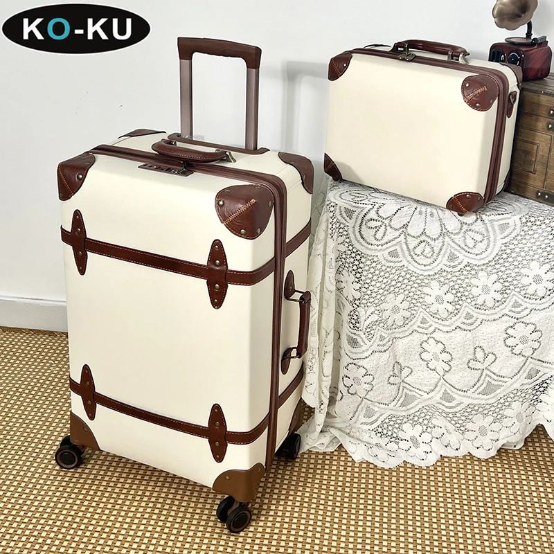 KO-KU Retro Luggage 28'' Large Capacity College Style Trolley Bags Students 13'' Cabin Cosmetic Case 20'' Business Boarding Box