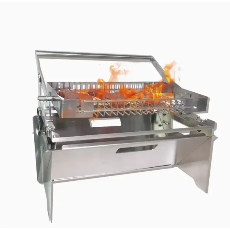 Mini Portable Tabletop Charcoal Grill for Camping Easy Flip Folding BBQ Grill with Carry Bag Rotisserie Wood Burning Fire Pit
