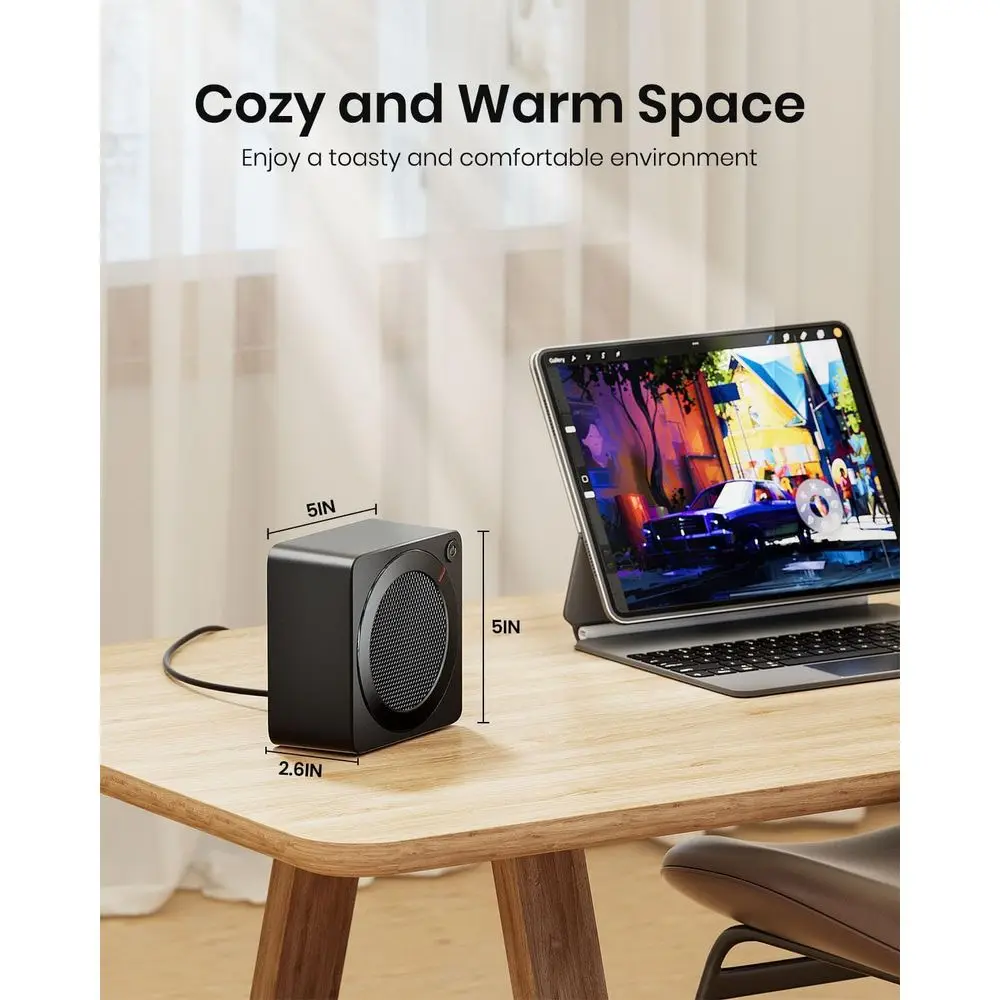 Compact 500W PTC Ceramic Space Heater - Energy Efficient, Safe for Indoors, Overheat & Tip-Over Protection, Portable Desk Heater