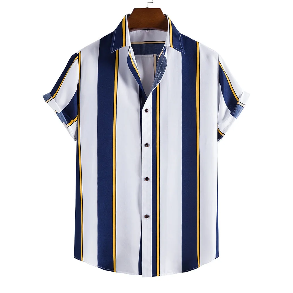 

Summer New Men's Short-sleeved Shirt Fashion Loose Lapel Striped Casual Shirt