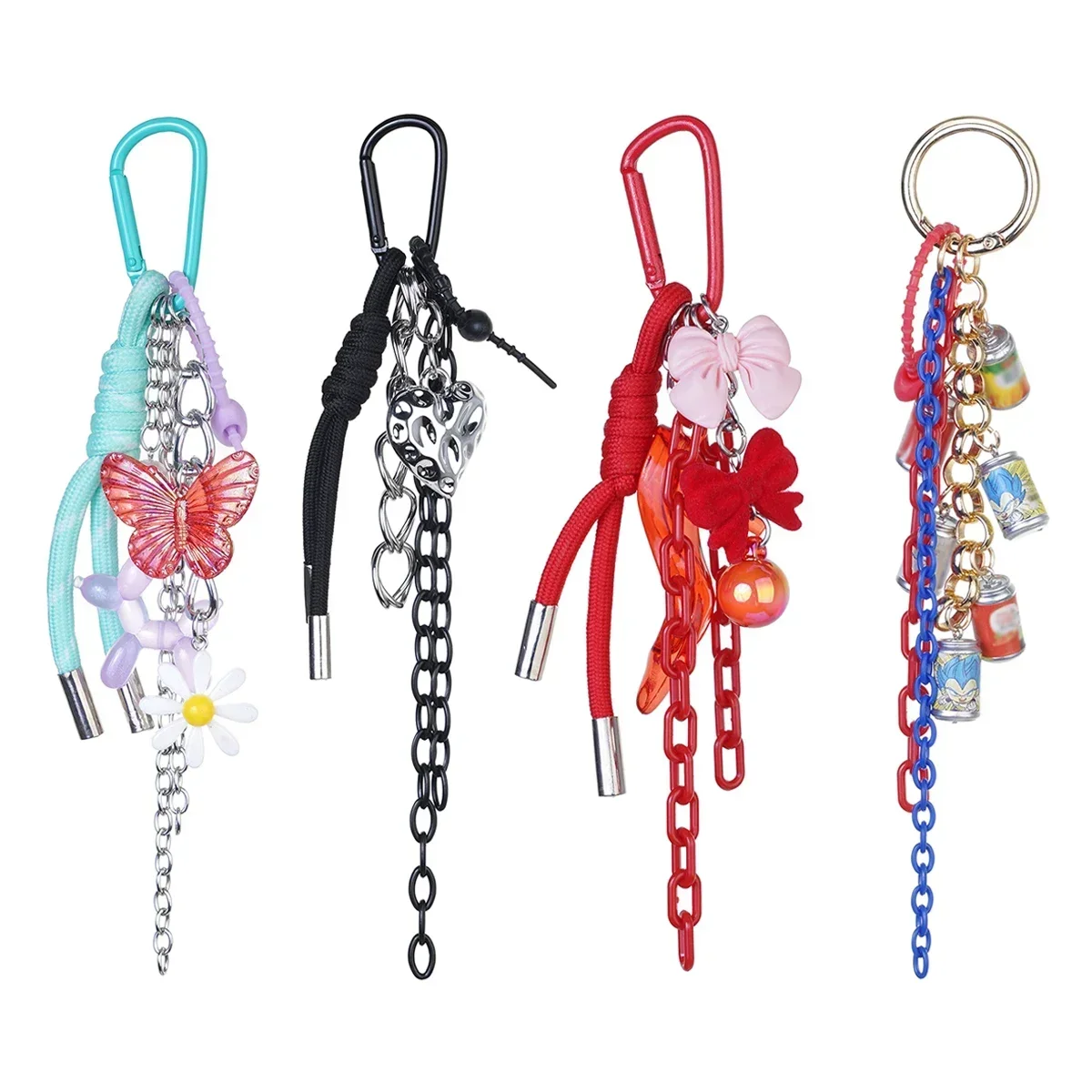 Y2K Woven Rope Keychain Korean Style Acrylic Butterfly Tassel Bag Charms DIY Woven Rope Phone Case Pendant Hanging Decorations