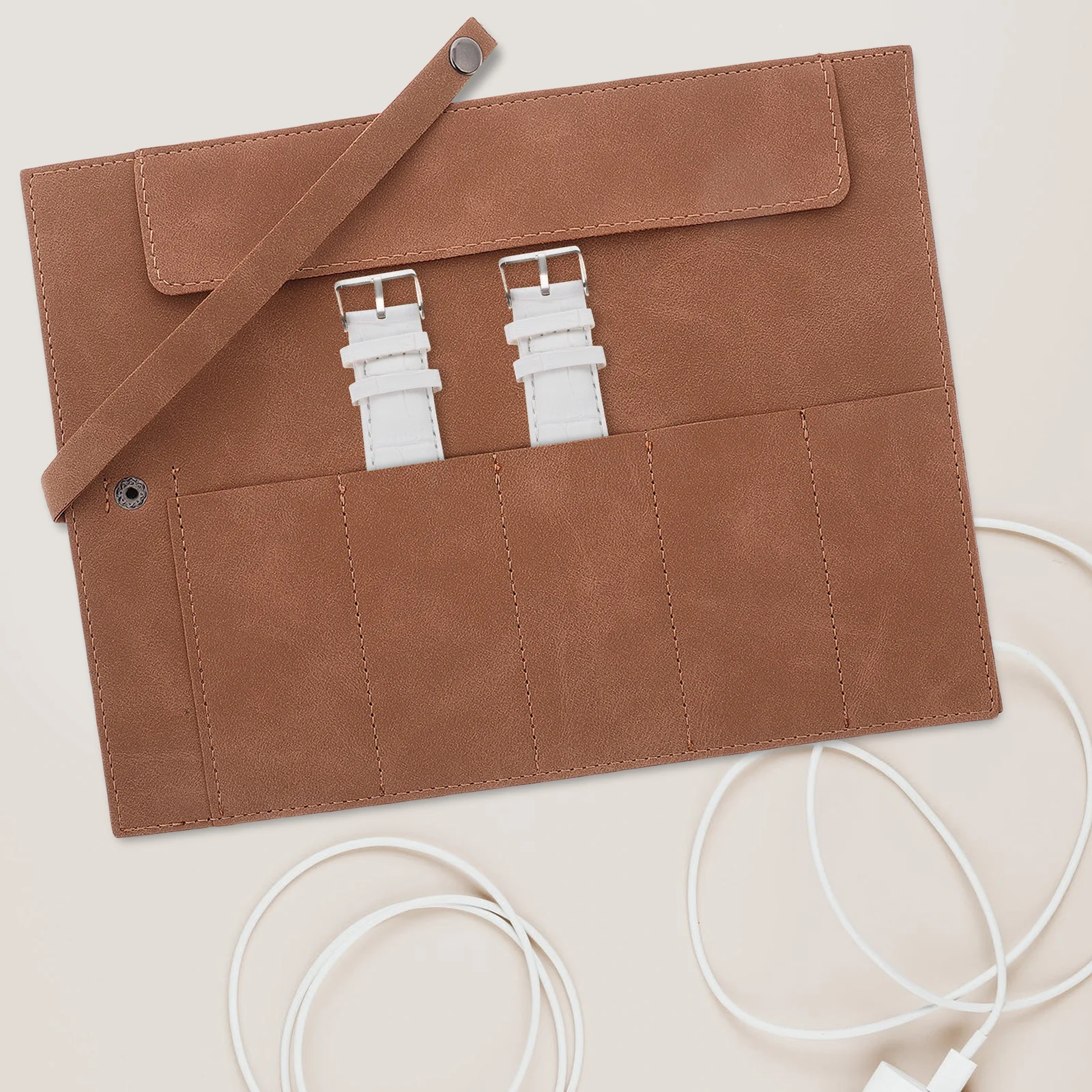 

Band Storage Bag Compact Pu Roll Up Organizer For Travel Watch Strap Holder Durable Frosted Case Watch Travel Pouch Box