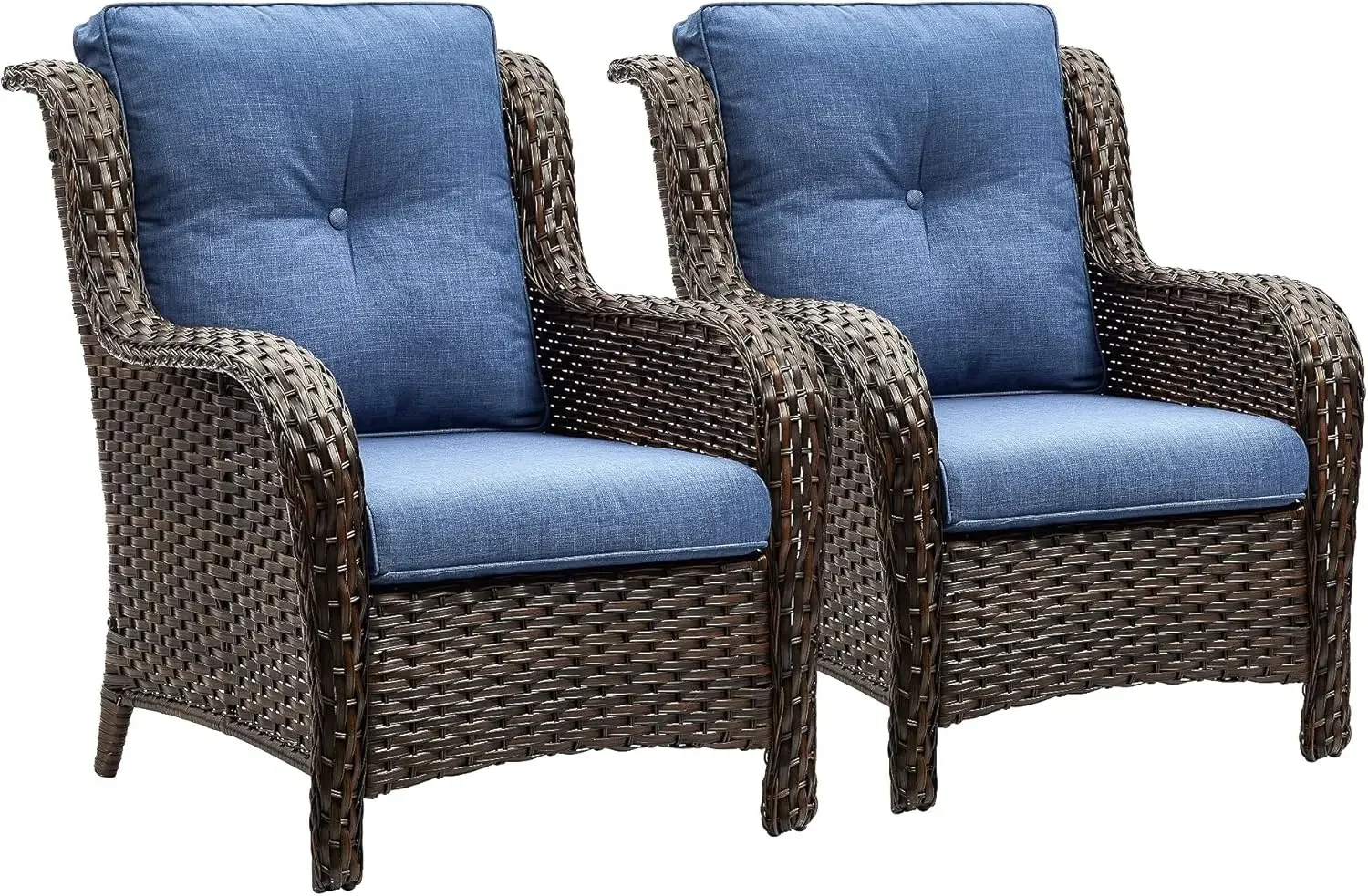 One set of two outdoor wicker terrace chairs: rattan dining chair, porch chair, high back deep seated outdoor club chair