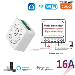 works with Tuya 16A WiFi Smart Switch Module 2-way Control Mini Switch Breaker Smart Life Work With Alexa Google Alice