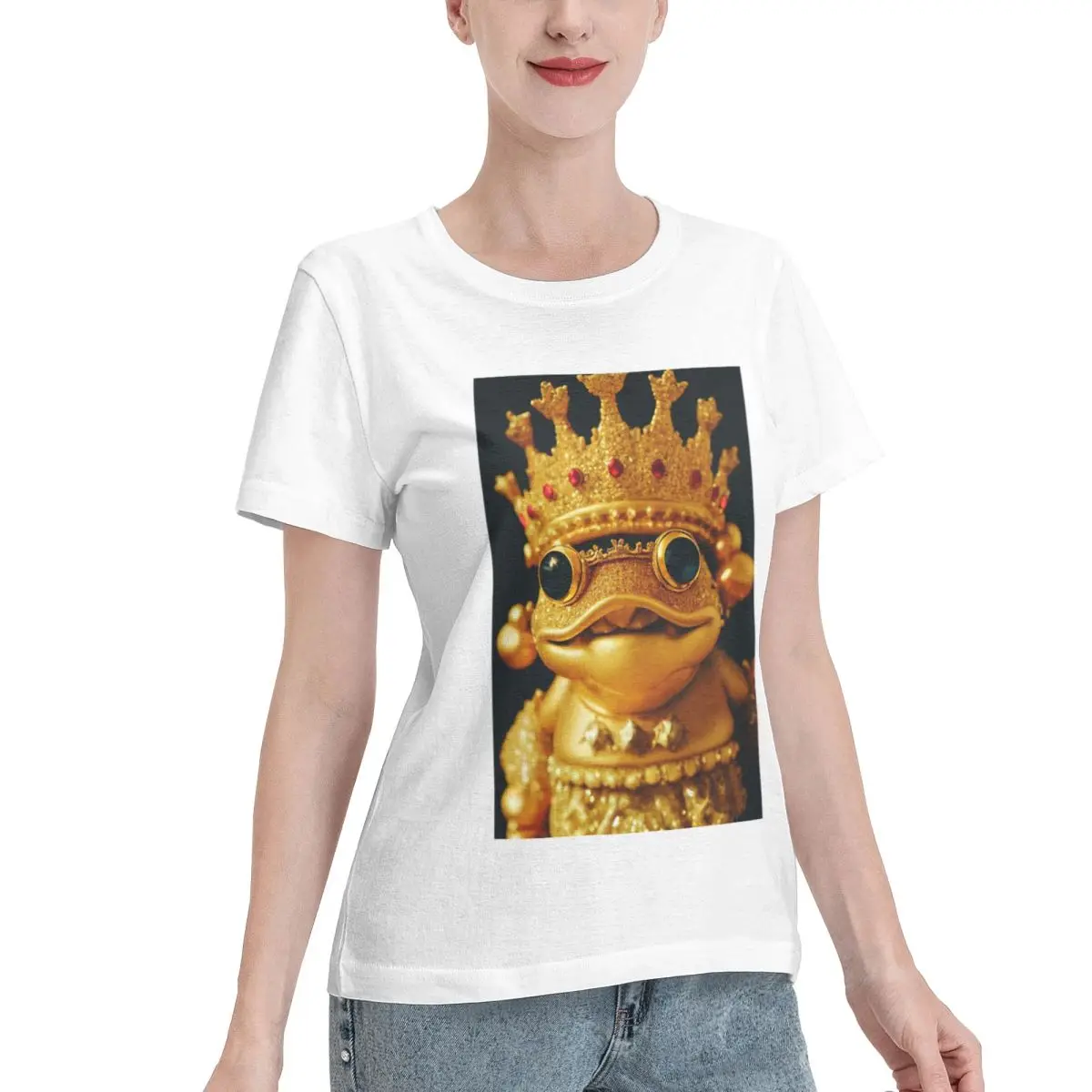 All Season Wear Smiling Golden Frog King Women's T-shirt Versatile Wear Wholesale Blank Tee