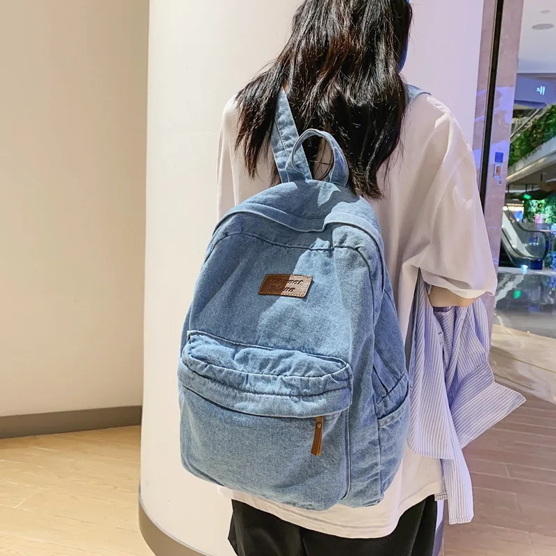 Demin-mochila de lona para mujer, morral escolar de viaje para estudiantes y estudiantes