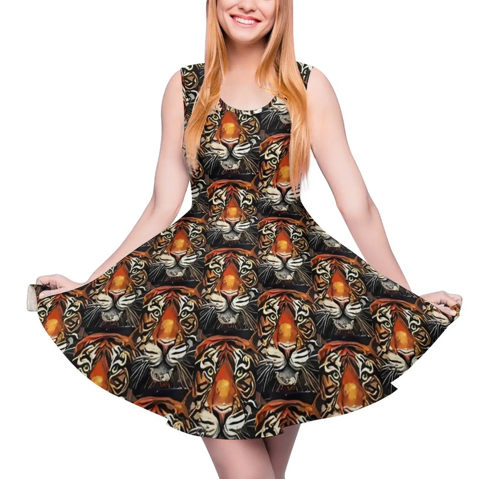 

Abstract Tiger Art Print Dress Cute Dresses High Waist Casual Skate Dress Women Design Vestidos Gift Idea