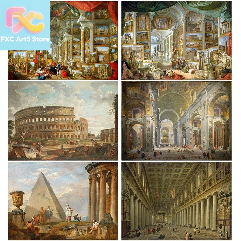 1 pieza de pintura al óleo sin marco del Panteón de la Antigua Roma de Giovanni Paolo Panini, póster del Coliseo Romano e impresiones de arte de pared.