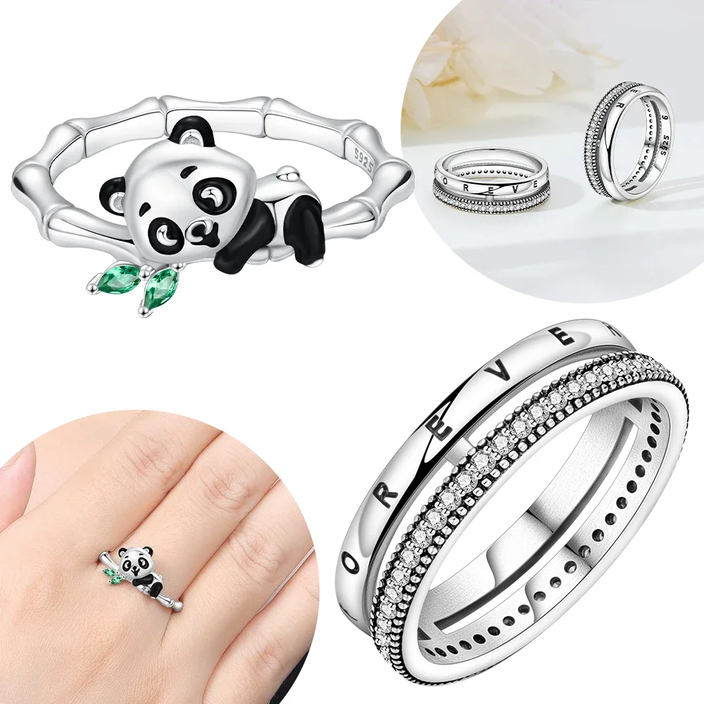 Original Closed-mouth Ring S925 Sterling Silver Panda Bamboo Woman's Ring Delicate Accessory Anniversary Jewelry Fine Gift
