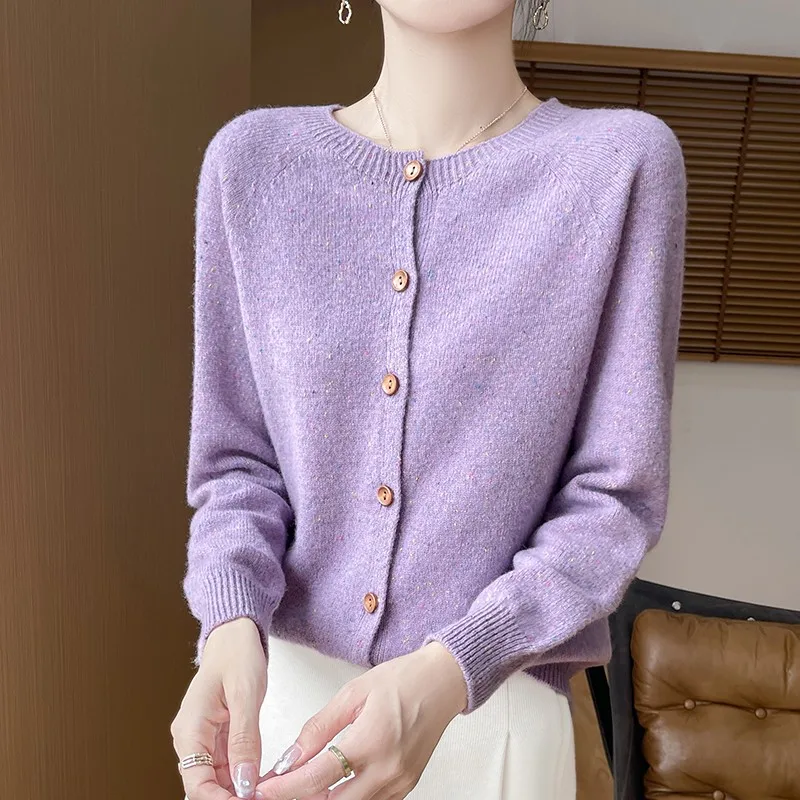 100% puro cashmere cardigan feminino em torno do pescoço linha pronto para usar camisola de seda brilhante casaco solto camisola grossa