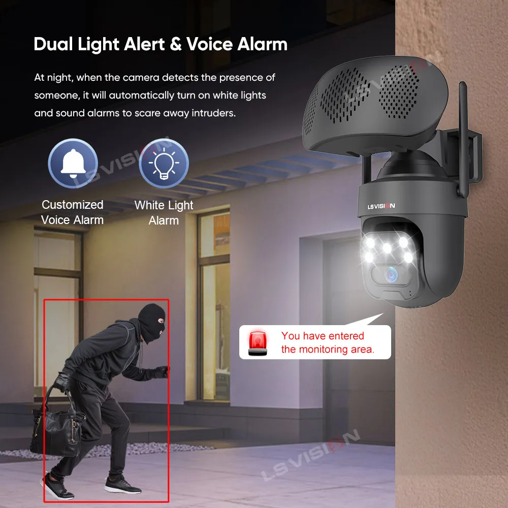 LS VISION 4MP WiFi IP カメラ Bluetooth ラウドスピーカー音楽プレーヤー屋外ワイヤレスセキュリティカメラ人間検出自動追跡