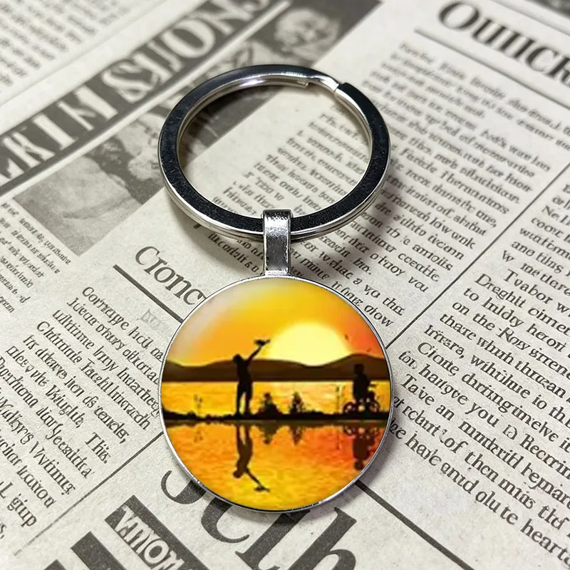 Exquisite Hot Selling Flat Vector Minimal Mountain Lake Forest Camping Night Sky Glass Cabochon Keychain
