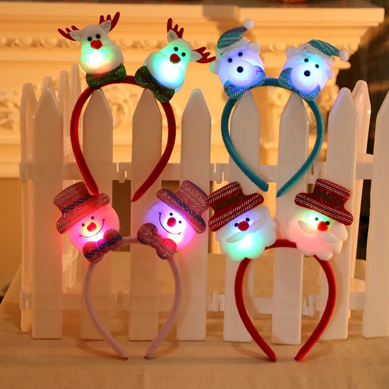 Christmas Headband Santa Claus Elk Antlers Reindeer Headband Cosplay Ears Led Glowing Ornaments Party Christmas Hair Accessories