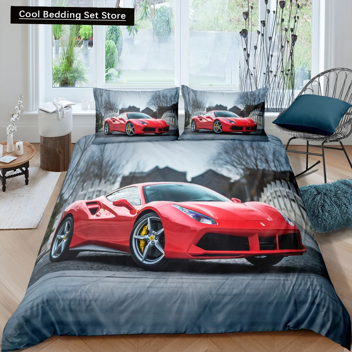 

Racing Car Printed Duvet Cover with Pillowcase Bedding Set Single Double Twin Full Queen King Size 2/3pcs Polyester Quilt Cover