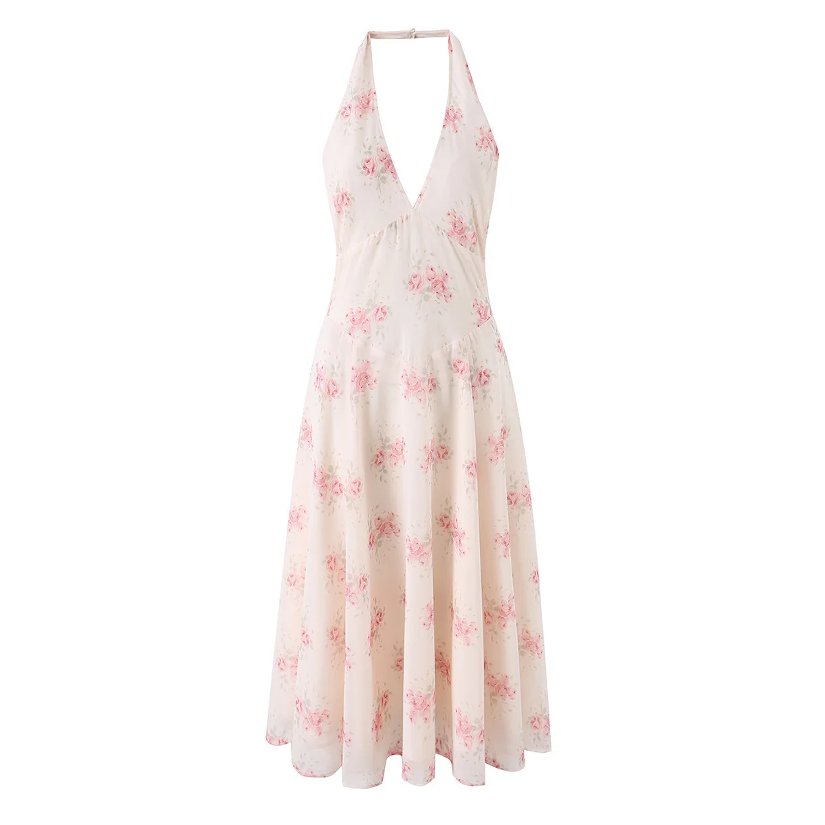 

Dave&Di New European And American Style Women's Rose Mid Length Hanging Neck Dress For Women