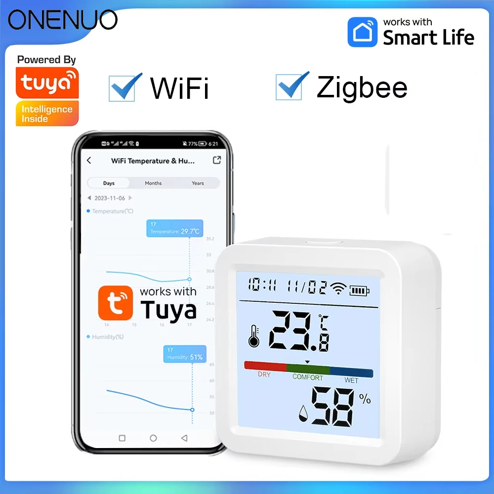 

Датчик температуры и влажности Zigbee или Wi-Fi, приложение Tuya, гигрометр, термометр, подсветка, поддержка Smart Life, Alexa Google Assistant