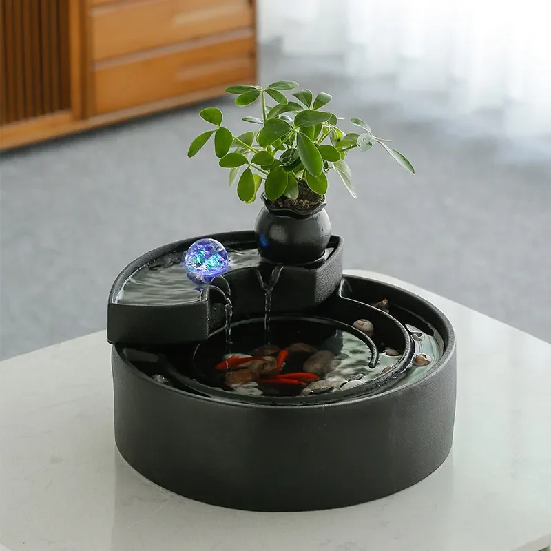 # Fortune Turning Wealth Basin Tea Table Water Fountain Minimalist Feng Shui Recirculating Landscape Modern Decor Ornament