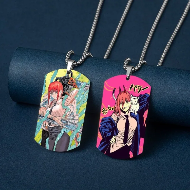 Anime chainsaw man color printed stainless steel necklace chain chainsaw man Hayakawa Akipaku Himeno Reisai Pochita