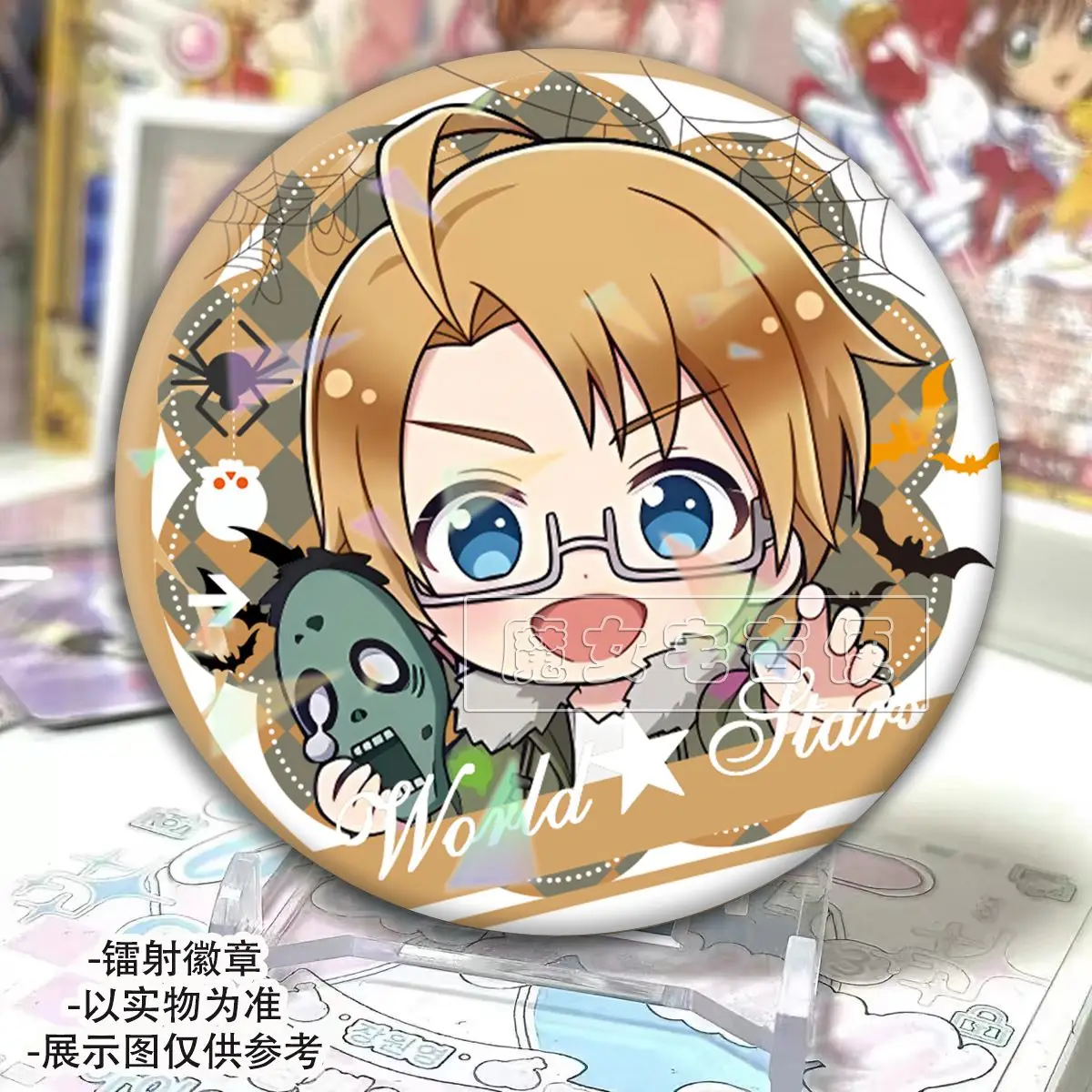 محور القوى hetalia ، APH وانغ ياو آرثر كيركلاند الملابس BagLapel تذكارية لينة زر قبعة الزخرفية 58 مللي متر شارة جمع هدية